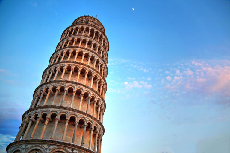 Leaning Tower of Pisa against blue sky
