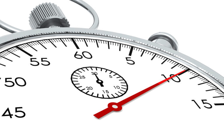Close-up of stopwatch showing 10 seconds