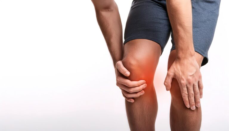 Person holding knee with pain or discomfort
