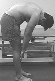 Person stretching by touching toes.