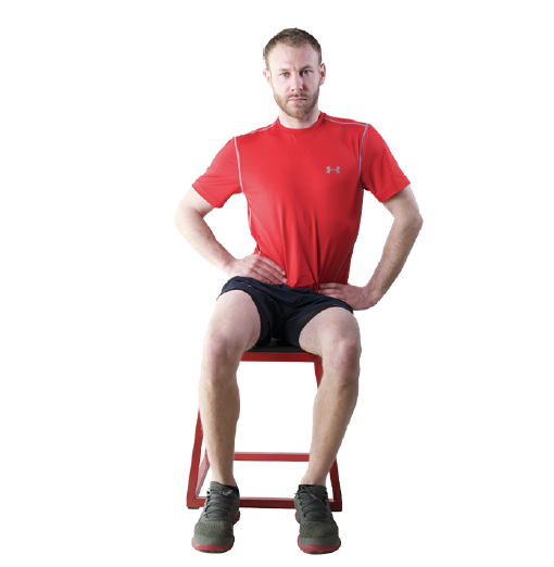 Man in red shirt sitting on stool exercise