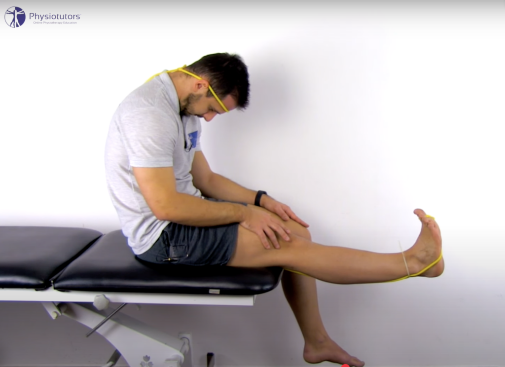 Man performing seated nerve glide stretch exercise.